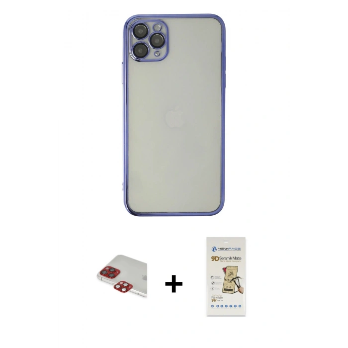 MARSİLYAN™- iPhone 11 Pro Max Kılıf Vadi Minimal - Siyah Mat Seramik Nano Ekran Koruyucu + Pers Alüminyum Kamera Lens - KI