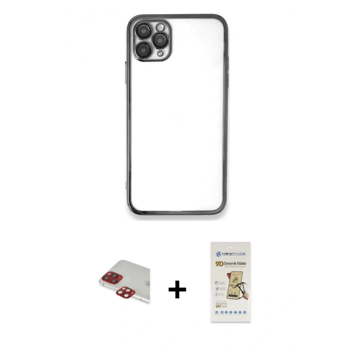 MARSİLYAN™- iPhone 11 Pro Max Kılıf Vadi Minimal - Siyah Mat Seramik Nano Ekran Koruyucu + Pers Alüminyum Kamera Lens - KI