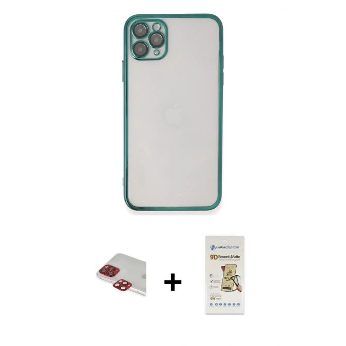 MARSİLYAN™- iPhone 11 Pro Max Kılıf Vadi Minimal - Siyah Mat Seramik Nano Ekran Koruyucu + Pers Alüminyum Kamera Lens - KI