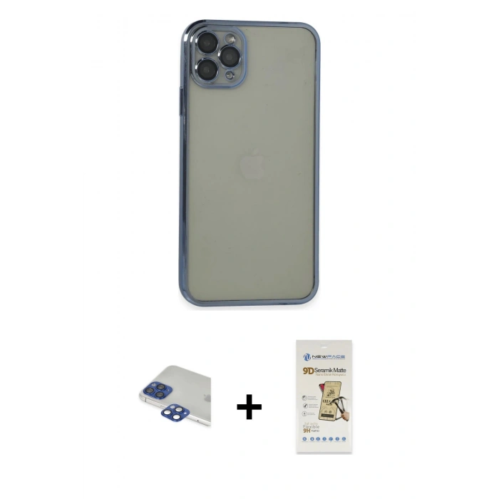 MARSİLYAN™- iPhone 11 Pro Max Kılıf Vadi Minimal - Siyah Mat Seramik Nano Ekran Koruyucu + Pers Alüminyum Kamera Lens - LT