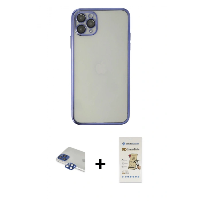 MARSİLYAN™- iPhone 11 Pro Max Kılıf Vadi Minimal - Siyah Mat Seramik Nano Ekran Koruyucu + Pers Alüminyum Kamera Lens - LT