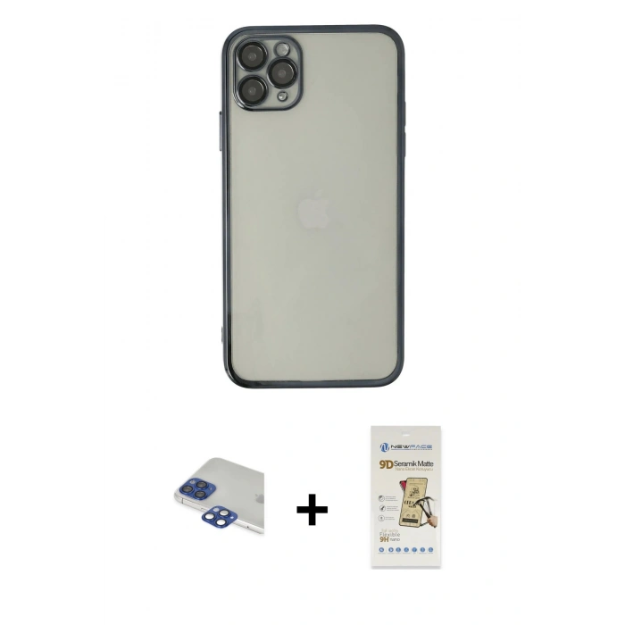 MARSİLYAN™- iPhone 11 Pro Max Kılıf Vadi Minimal - Siyah Mat Seramik Nano Ekran Koruyucu + Pers Alüminyum Kamera Lens - LT