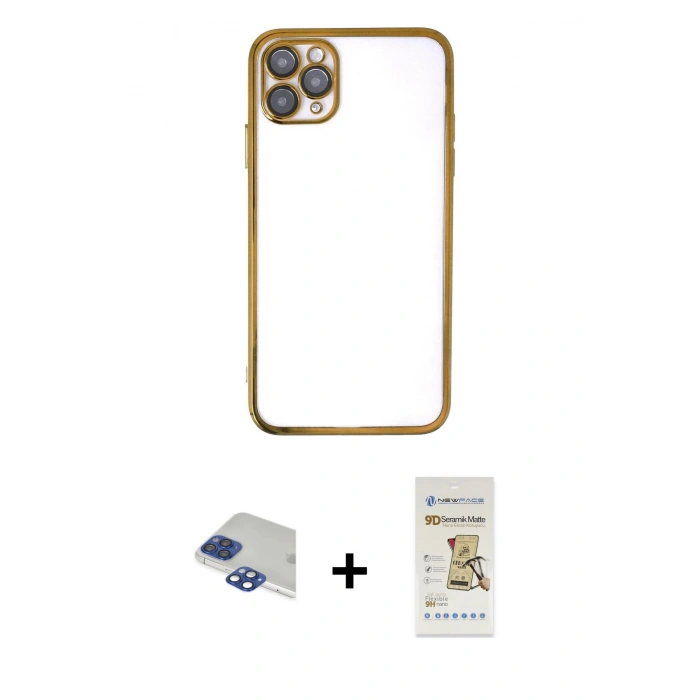 MARSİLYAN™- iPhone 11 Pro Max Kılıf Vadi Minimal - Siyah Mat Seramik Nano Ekran Koruyucu + Pers Alüminyum Kamera Lens - LT