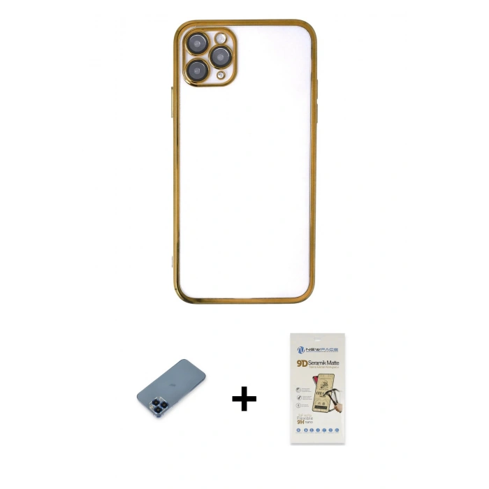 MARSİLYAN™- iPhone 11 Pro Max Kılıf Vadi Minimal - Siyah Mat Seramik Nano Ekran Koruyucu + Metal Kamera Lens Koruma Cam - MI