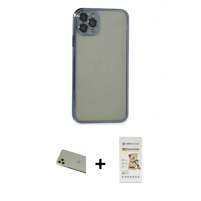 MARSİLYAN™- iPhone 11 Pro Max Kılıf Vadi Minimal - Siyah Mat Seramik Nano Ekran Koruyucu + Rainbow Kamera Lens Koruma Cam - GD