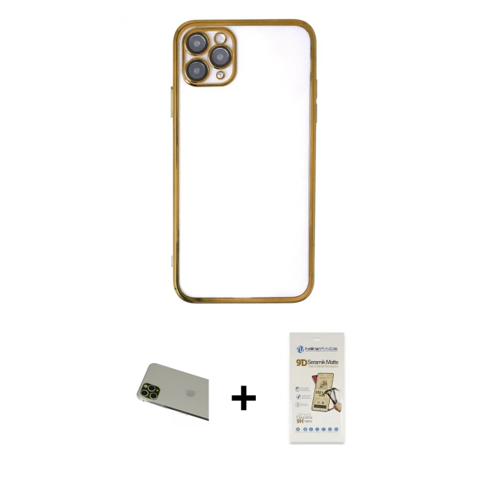 MARSİLYAN™- iPhone 11 Pro Max Kılıf Vadi Minimal - Siyah Mat Seramik Nano Ekran Koruyucu + Rainbow Kamera Lens Koruma Cam - YL