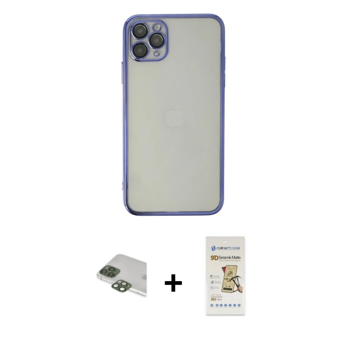 MARSİLYAN™- iPhone 11 Pro Max Kılıf Vadi Minimal - Siyah Mat Seramik Nano Ekran Koruyucu + Pers Alüminyum Kamera Lens - YL