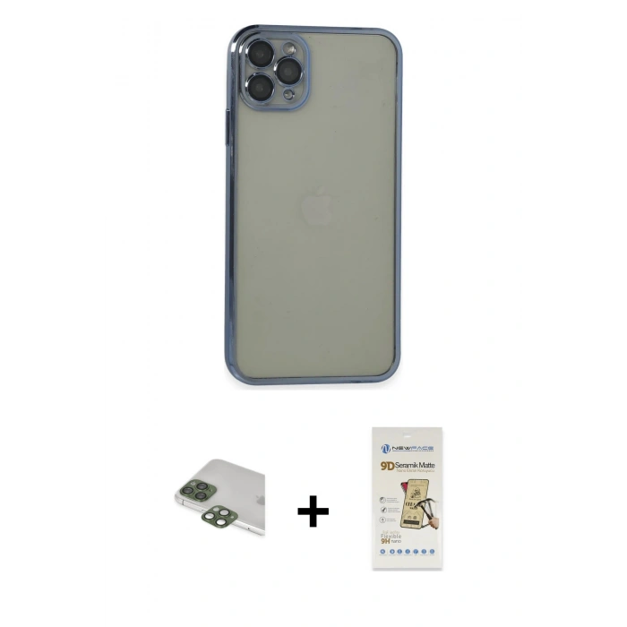 MARSİLYAN™- iPhone 11 Pro Max Kılıf Vadi Minimal - Siyah Mat Seramik Nano Ekran Koruyucu + Pers Alüminyum Kamera Lens - YL