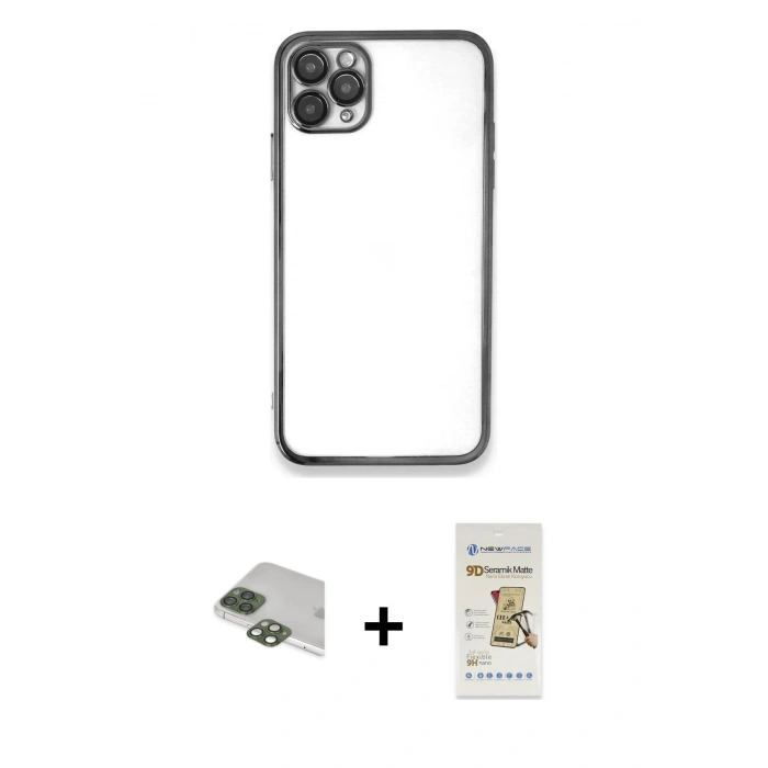 MARSİLYAN™- iPhone 11 Pro Max Kılıf Vadi Minimal - Siyah Mat Seramik Nano Ekran Koruyucu + Pers Alüminyum Kamera Lens - YL