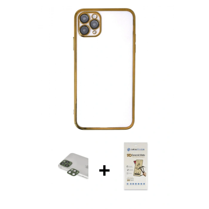 MARSİLYAN™- iPhone 11 Pro Max Kılıf Vadi Minimal - Siyah Mat Seramik Nano Ekran Koruyucu + Pers Alüminyum Kamera Lens - YL