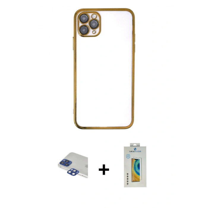 MARSİLYAN™- iPhone 11 Pro Max Kılıf Vadi Minimal - Siyah Polymer Nano Ekran Koruyucu + Lacivert Pers Alüminyum Kamera Lens