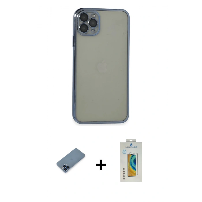 MARSİLYAN™- iPhone 11 Pro Max Kılıf Vadi Minimal - Siyah Polymer Nano Ekran Koruyucu + Metal Kamera Lens Koruma Cam - MI