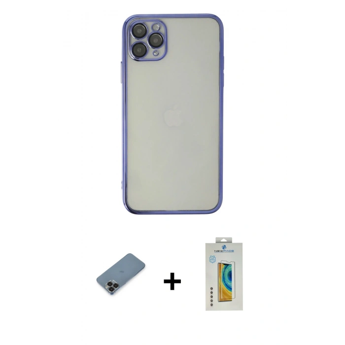 MARSİLYAN™- iPhone 11 Pro Max Kılıf Vadi Minimal - Siyah Polymer Nano Ekran Koruyucu + Metal Kamera Lens Koruma Cam - SH