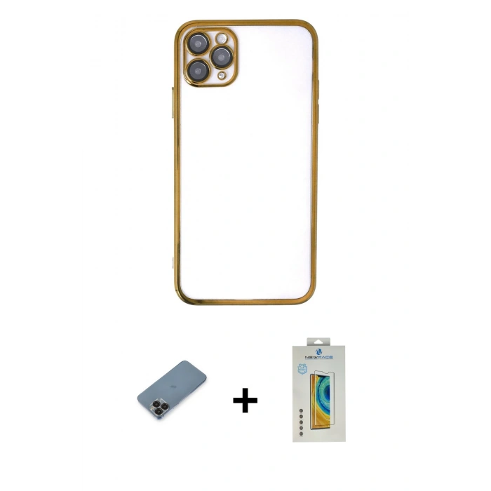 MARSİLYAN™- iPhone 11 Pro Max Kılıf Vadi Minimal - Siyah Polymer Nano Ekran Koruyucu + Metal Kamera Lens Koruma Cam - SH