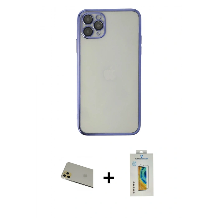 MARSİLYAN™- iPhone 11 Pro Max Kılıf Vadi Minimal - Siyah Polymer Nano Ekran Koruyucu + Rainbow Kamera Lens Koruma Cam - GD