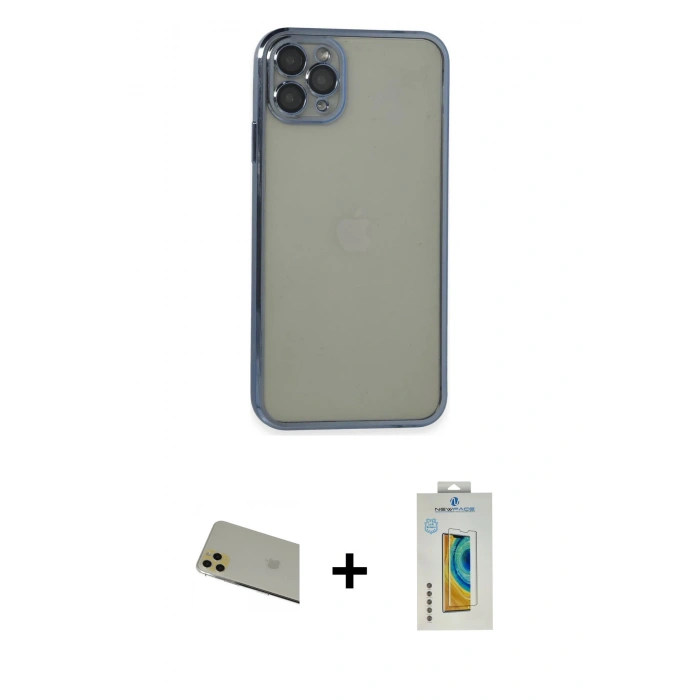 MARSİLYAN™- iPhone 11 Pro Max Kılıf Vadi Minimal - Siyah Polymer Nano Ekran Koruyucu + Rainbow Kamera Lens Koruma Cam - GD