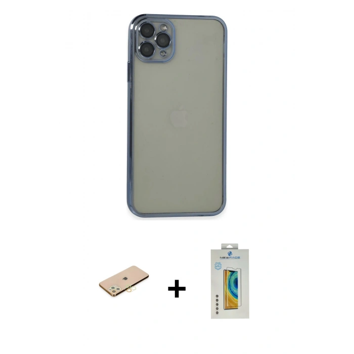 MARSİLYAN™- iPhone 11 Pro Max Kılıf Vadi Minimal - Siyah Polymer Nano Ekran Koruyucu + Renkli Kamera Lens Koruma Cam - SI