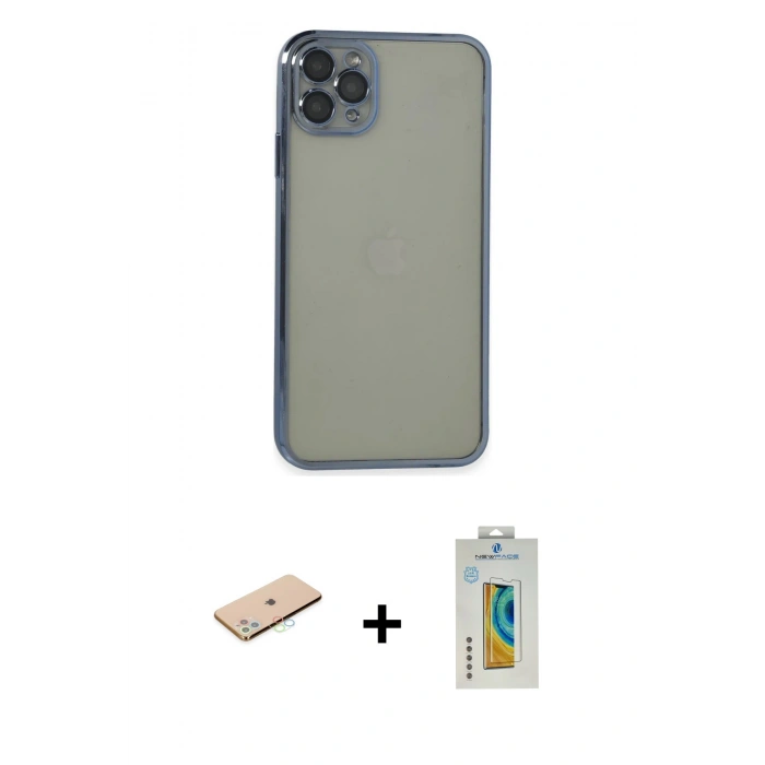 MARSİLYAN™- iPhone 11 Pro Max Kılıf Vadi Minimal - Siyah Polymer Nano Ekran Koruyucu + Renkli Kamera Lens Koruma Cam - MI
