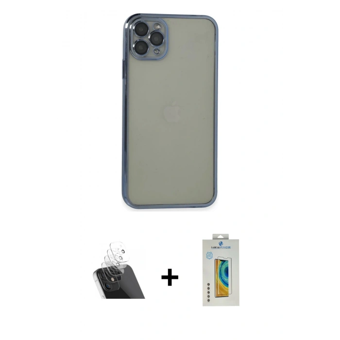 MARSİLYAN™- iPhone 11 Pro Max Kılıf Vadi Minimal - Siyah Polymer Nano Ekran Koruyucu + Kamera Lens Koruma Cam - SF