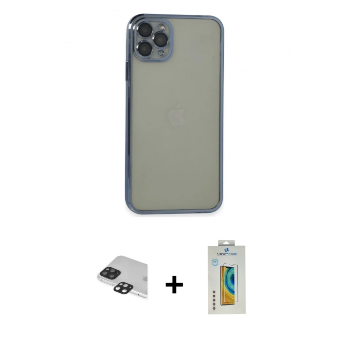 MARSİLYAN™- iPhone 11 Pro Max Kılıf Vadi Minimal - Siyah Polymer Nano Ekran Koruyucu + Pers Alüminyum Kamera Lens - SH
