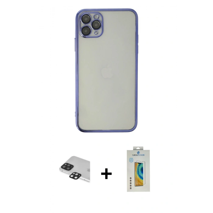 MARSİLYAN™- iPhone 11 Pro Max Kılıf Vadi Minimal - Siyah Polymer Nano Ekran Koruyucu + Pers Alüminyum Kamera Lens - SH