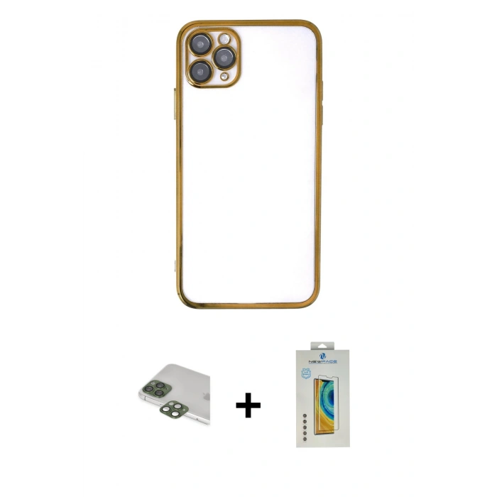 MARSİLYAN™- iPhone 11 Pro Max Kılıf Vadi Minimal - Siyah Polymer Nano Ekran Koruyucu + Pers Alüminyum Kamera Lens - YL
