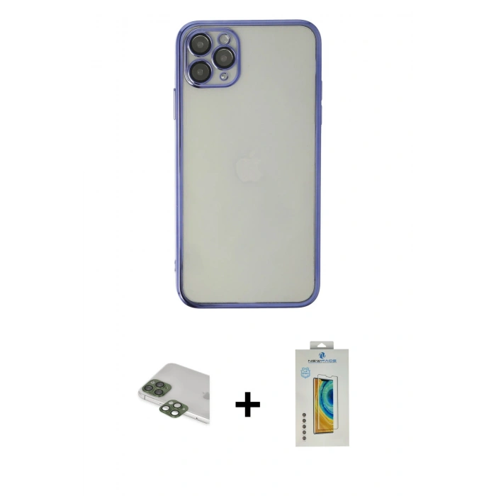 MARSİLYAN™- iPhone 11 Pro Max Kılıf Vadi Minimal - Siyah Polymer Nano Ekran Koruyucu + Pers Alüminyum Kamera Lens - YL
