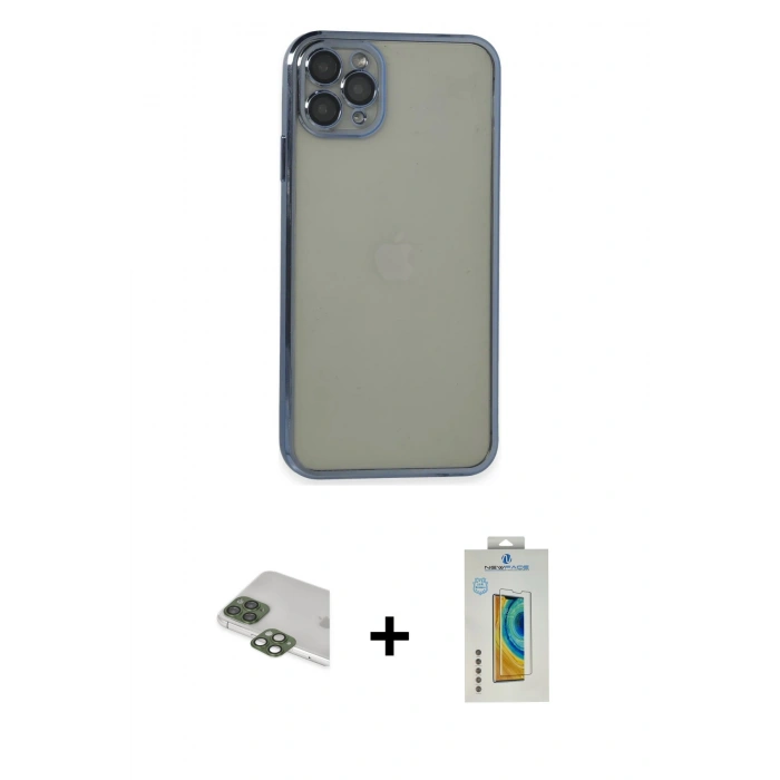 MARSİLYAN™- iPhone 11 Pro Max Kılıf Vadi Minimal - Siyah Polymer Nano Ekran Koruyucu + Pers Alüminyum Kamera Lens - YL