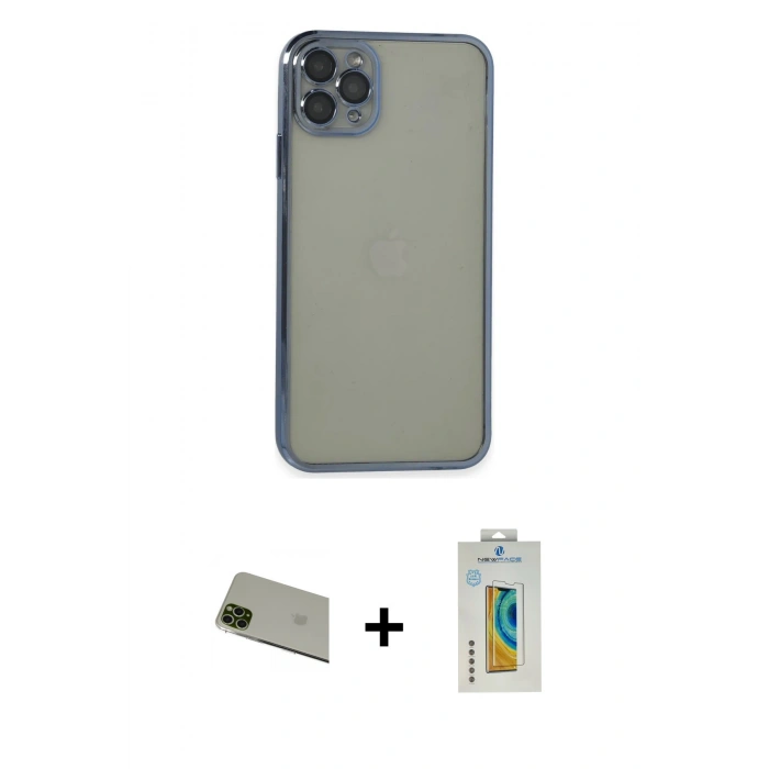 MARSİLYAN™- iPhone 11 Pro Max Kılıf Vadi Minimal - Siyah Polymer Nano Ekran Koruyucu + Yeşil Rainbow Kamera Lens Koruma Cam