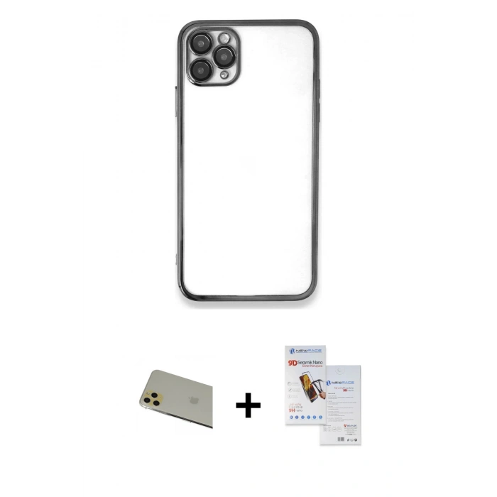 MARSİLYAN™- iPhone 11 Pro Max Kılıf Vadi Minimal - Siyah Seramik Nano Ekran Koruyucu + Rainbow Kamera Lens Koruma Cam - GD