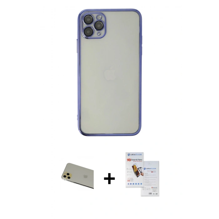 MARSİLYAN™- iPhone 11 Pro Max Kılıf Vadi Minimal - Siyah Seramik Nano Ekran Koruyucu + Rainbow Kamera Lens Koruma Cam - GD