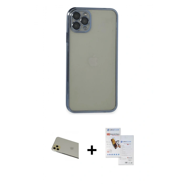 MARSİLYAN™- iPhone 11 Pro Max Kılıf Vadi Minimal - Siyah Seramik Nano Ekran Koruyucu + Rainbow Kamera Lens Koruma Cam - GD
