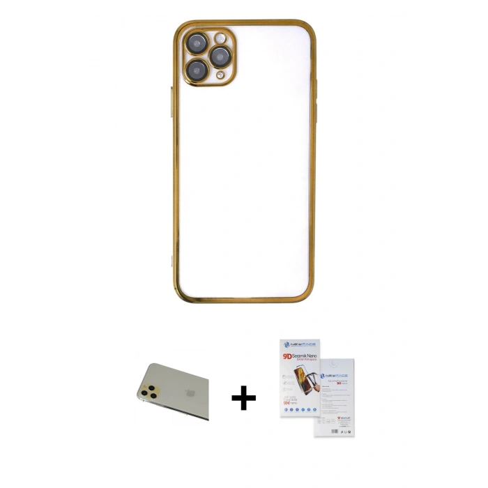 MARSİLYAN™- iPhone 11 Pro Max Kılıf Vadi Minimal - Siyah Seramik Nano Ekran Koruyucu + Rainbow Kamera Lens Koruma Cam - GD