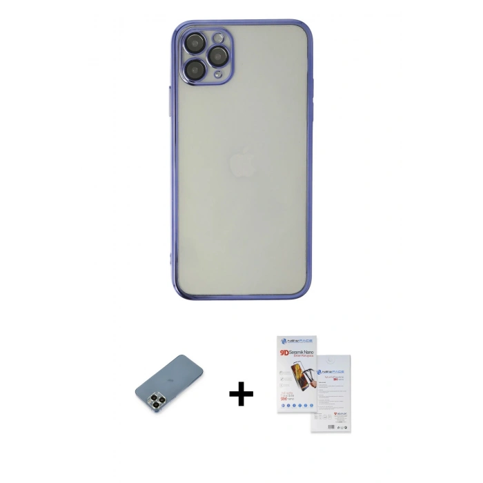 MARSİLYAN™- iPhone 11 Pro Max Kılıf Vadi Minimal - Siyah Seramik Nano Ekran Koruyucu + Metal Kamera Lens Koruma Cam - AKYL