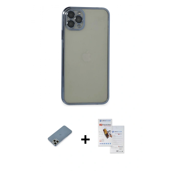 MARSİLYAN™- iPhone 11 Pro Max Kılıf Vadi Minimal - Siyah Seramik Nano Ekran Koruyucu + Metal Kamera Lens Koruma Cam - AKYL