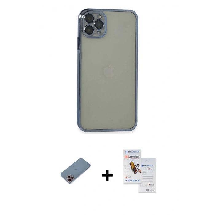 MARSİLYAN™- iPhone 11 Pro Max Kılıf Vadi Minimal - Siyah Seramik Nano Ekran Koruyucu + Shine Kamera Lens Koruma Cam - PE