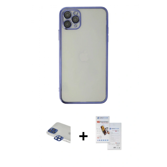 MARSİLYAN™- iPhone 11 Pro Max Kılıf Vadi Minimal - Siyah Seramik Nano Ekran Koruyucu + Pers Alüminyum Kamera Lens - LT