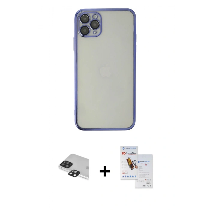 MARSİLYAN™- iPhone 11 Pro Max Kılıf Vadi Minimal - Siyah Seramik Nano Ekran Koruyucu + Pers Alüminyum Kamera Lens - SH