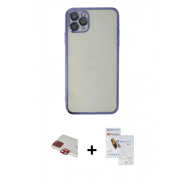 MARSİLYAN™- iPhone 11 Pro Max Kılıf Vadi Minimal - Siyah Seramik Nano Ekran Koruyucu + Pers Alüminyum Kamera Lens - KI