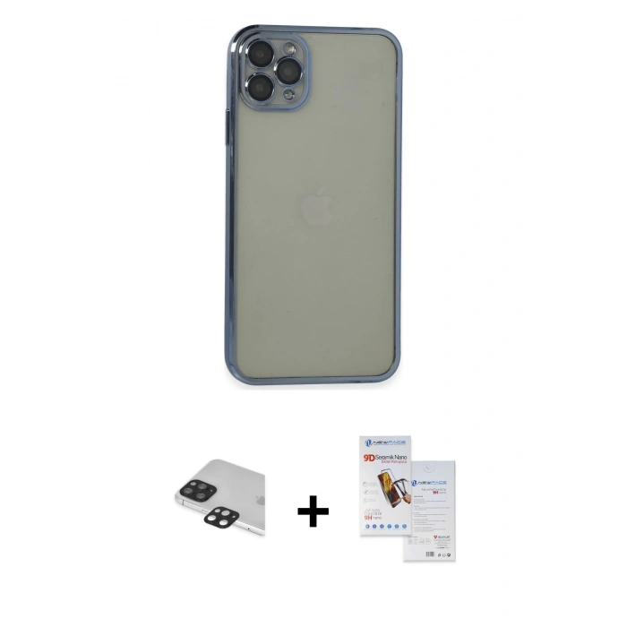 MARSİLYAN™- iPhone 11 Pro Max Kılıf Vadi Minimal - Siyah Seramik Nano Ekran Koruyucu + Pers Alüminyum Kamera Lens - SH