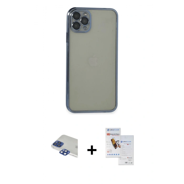 MARSİLYAN™- iPhone 11 Pro Max Kılıf Vadi Minimal - Siyah Seramik Nano Ekran Koruyucu + Pers Alüminyum Kamera Lens - LT