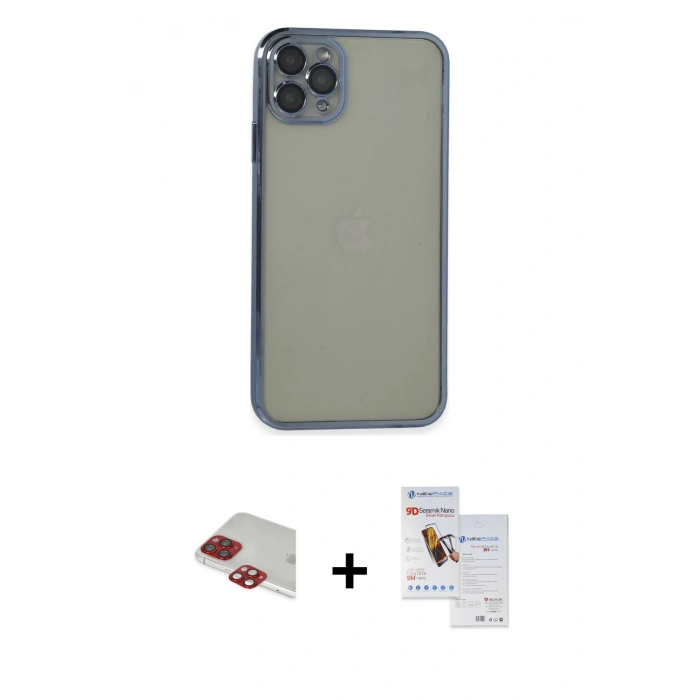 MARSİLYAN™- iPhone 11 Pro Max Kılıf Vadi Minimal - Siyah Seramik Nano Ekran Koruyucu + Pers Alüminyum Kamera Lens - KI