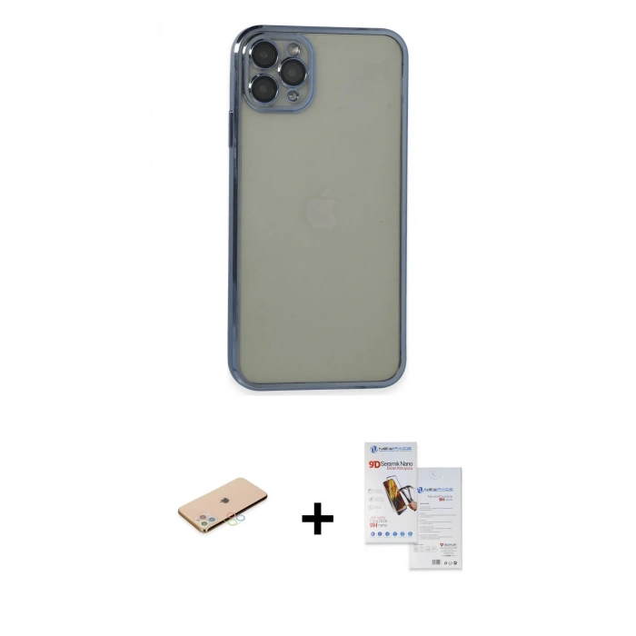 MARSİLYAN™- iPhone 11 Pro Max Kılıf Vadi Minimal - Siyah Seramik Nano Ekran Koruyucu + Renkli Kamera Lens Koruma Cam - MI