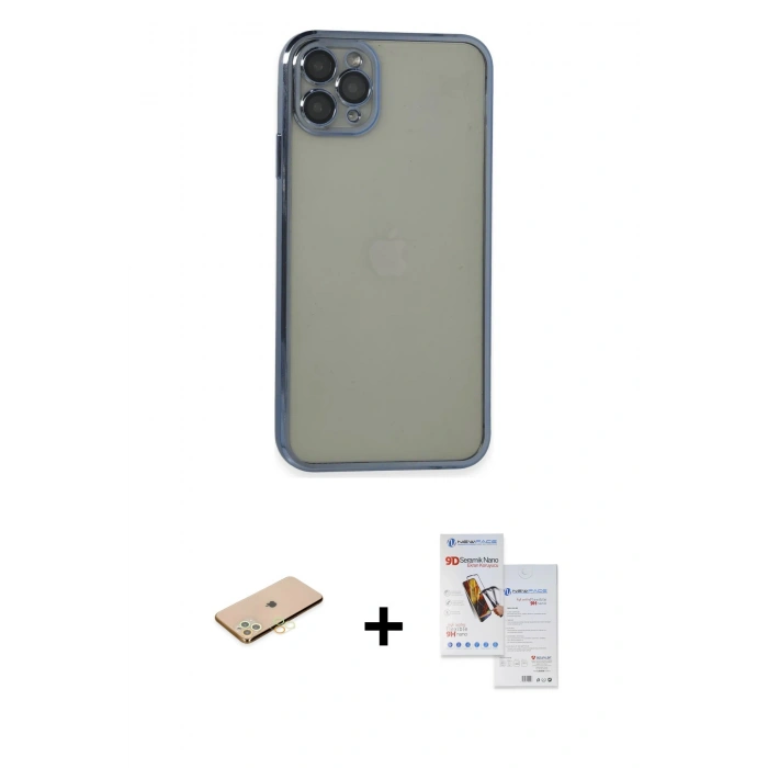 MARSİLYAN™- iPhone 11 Pro Max Kılıf Vadi Minimal - Siyah Seramik Nano Ekran Koruyucu + Renkli Kamera Lens Koruma Cam - SI