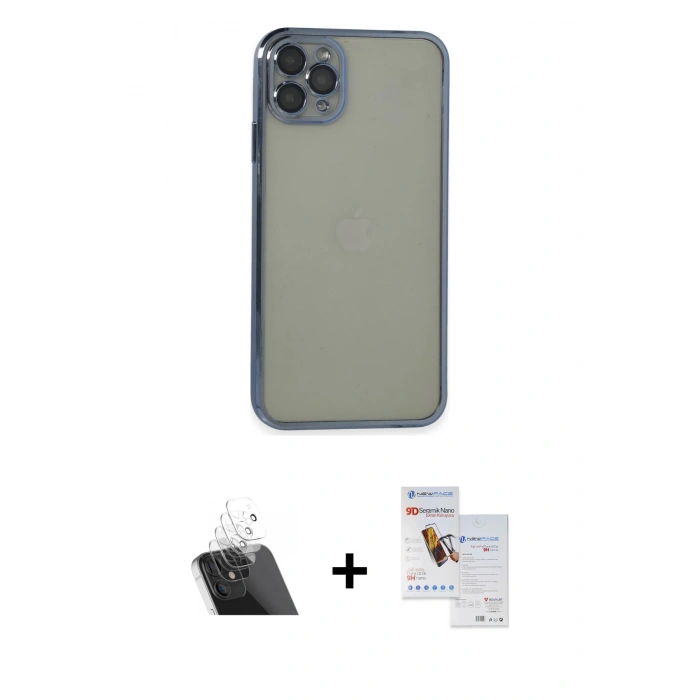 MARSİLYAN™- iPhone 11 Pro Max Kılıf Vadi Minimal - Siyah Seramik Nano Ekran Koruyucu + Kamera Lens Koruma Cam - SF