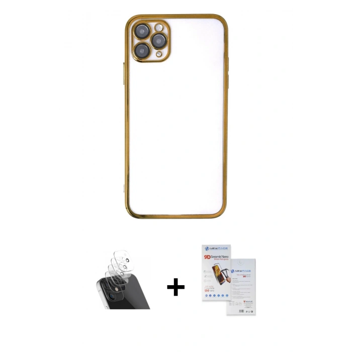 MARSİLYAN™- iPhone 11 Pro Max Kılıf Vadi Minimal - Siyah Seramik Nano Ekran Koruyucu + Kamera Lens Koruma Cam - SF