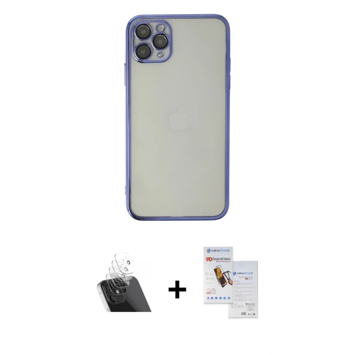 MARSİLYAN™- iPhone 11 Pro Max Kılıf Vadi Minimal - Siyah Seramik Nano Ekran Koruyucu + Kamera Lens Koruma Cam - SF