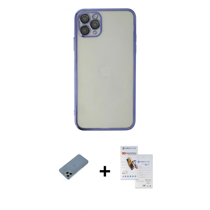 MARSİLYAN™- iPhone 11 Pro Max Kılıf Vadi Minimal - Siyah Seramik Nano Ekran Koruyucu + Shine Kamera Lens Koruma Cam - SABE