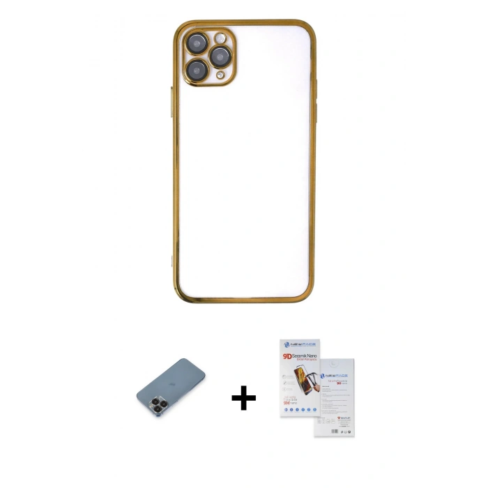 MARSİLYAN™- iPhone 11 Pro Max Kılıf Vadi Minimal - Siyah Seramik Nano Ekran Koruyucu + Metal Kamera Lens Koruma Cam - SH