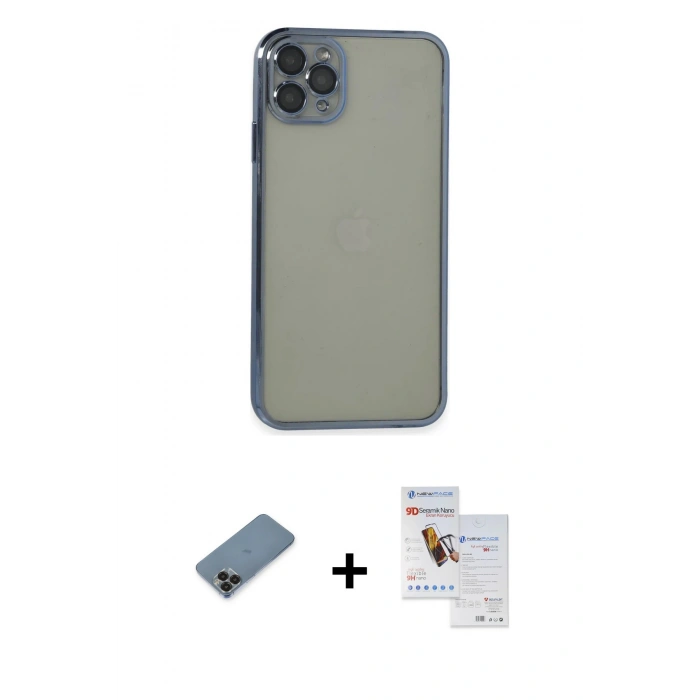 MARSİLYAN™- iPhone 11 Pro Max Kılıf Vadi Minimal - Siyah Seramik Nano Ekran Koruyucu + Metal Kamera Lens Koruma Cam - SH